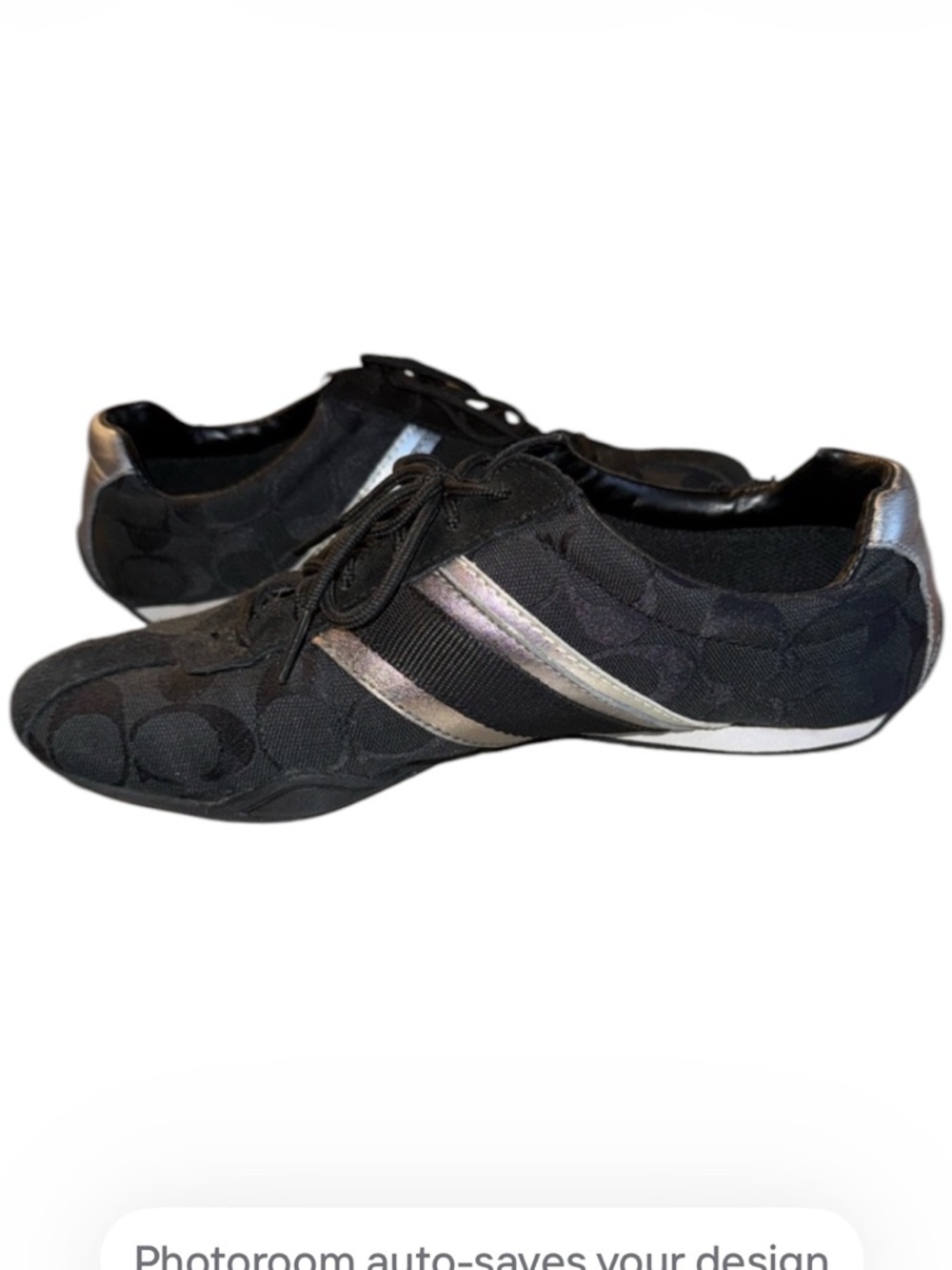 Y2K Coach Jayme Signature Canvas Sneakers Black Silver Racing Style Sz 8 Box - Picture 5 of 15